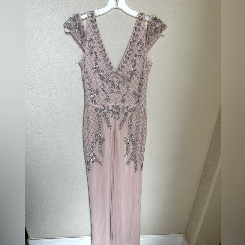 Adrianna Papell Women's Beaded Long Gown, Light Pink Women’s Size 2